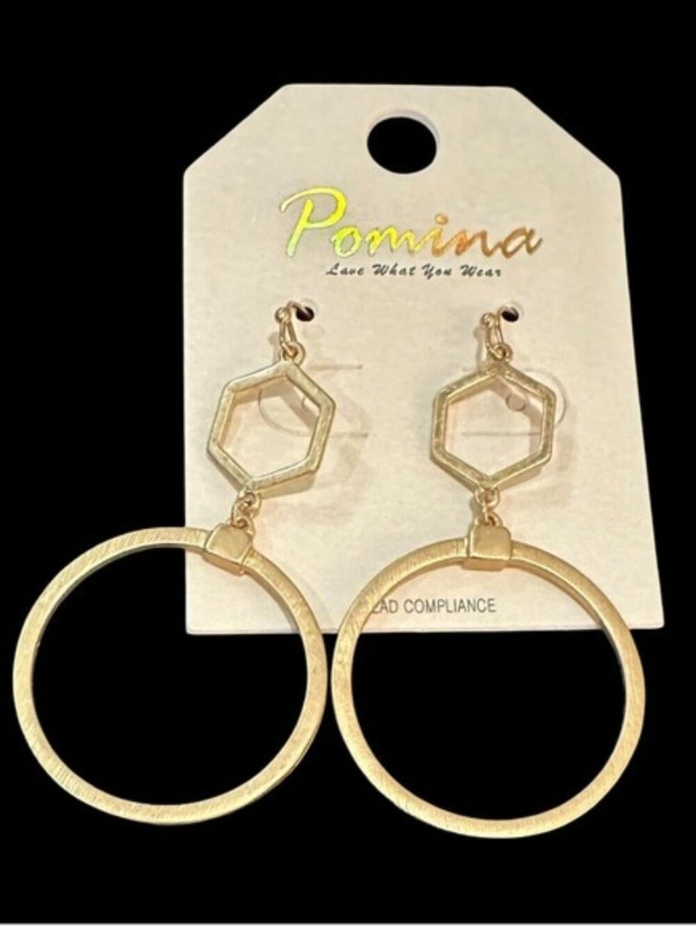 Pomina Dangle Earrings Matte Gold Tone Metal Lightweight New